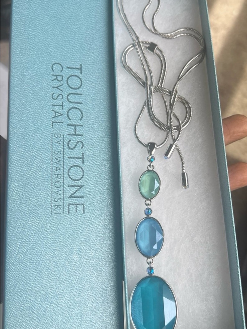 TOUCHSTONE CRYSTAL BY SWAROVSKI, SUMMER DROP PENDANT, BLUE, RHODIUM PLATING - Picture 6 of 13
